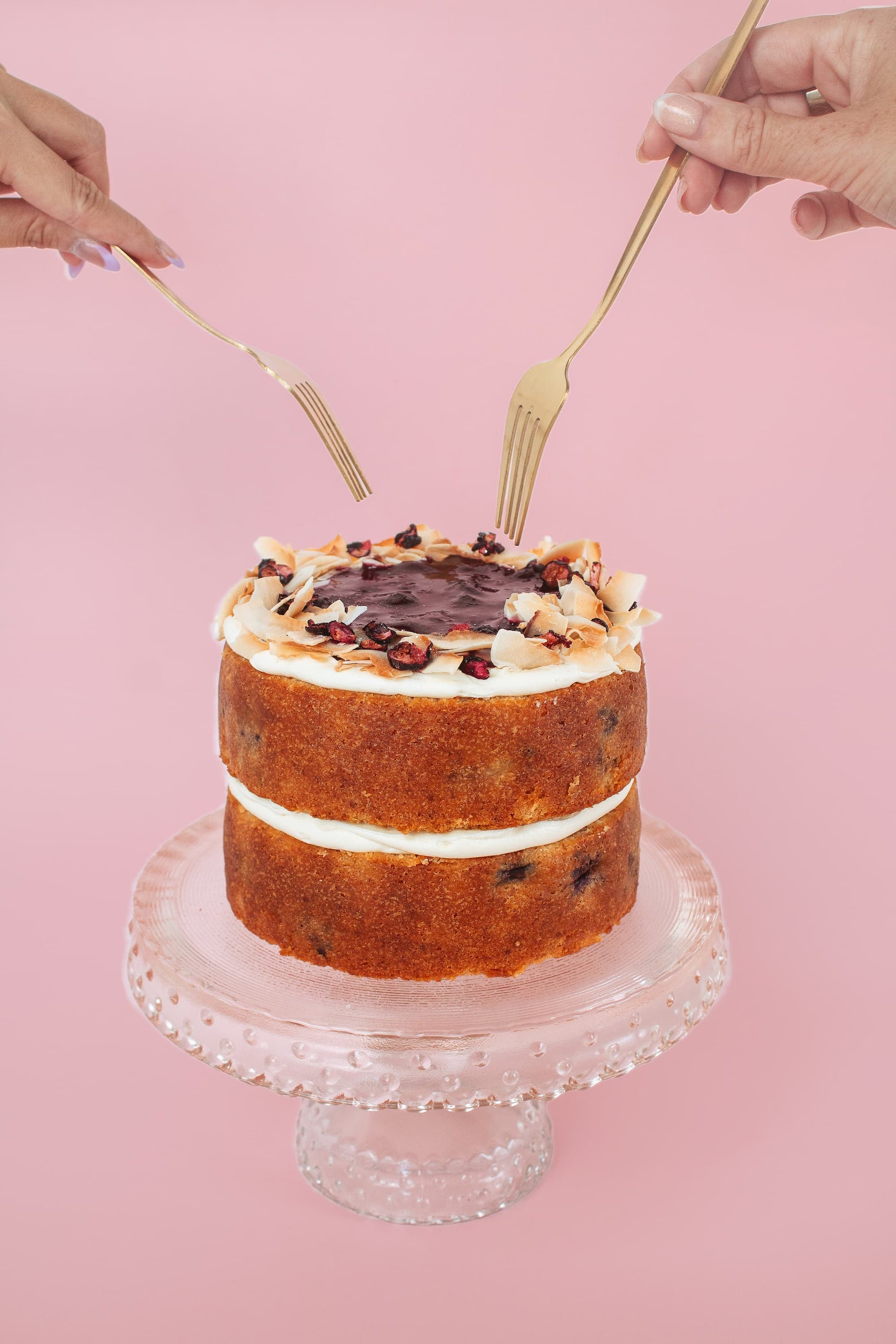 People about to eat Blueberry Coconut Cake