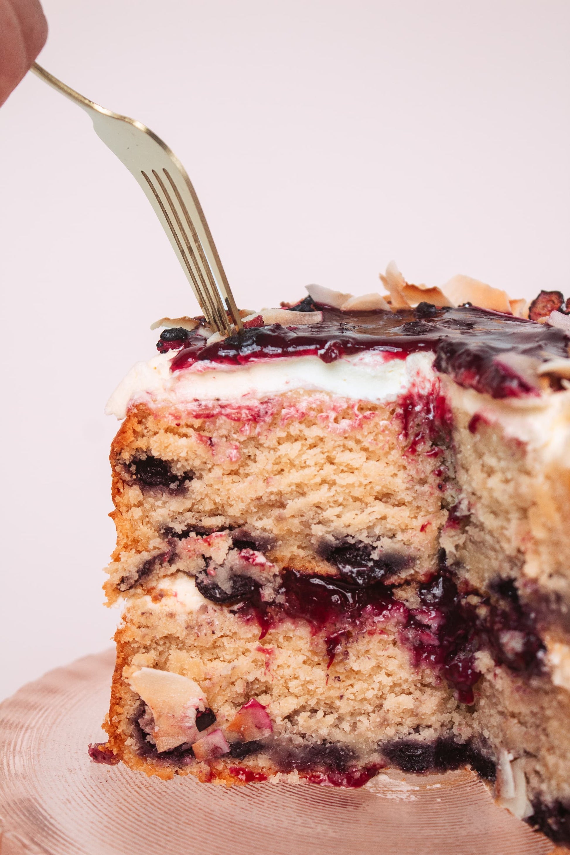 Close up of Blueberry Coconut Cake