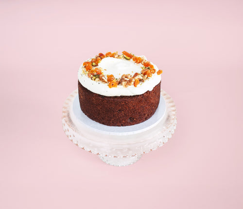 Carrot cake on a cake stand
